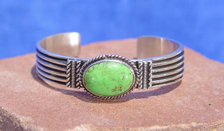 Navajo Sterling Silver and Gaspeite Cuff Bracelet