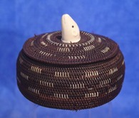 Eskimo baleen basket lidded ivory head Native American