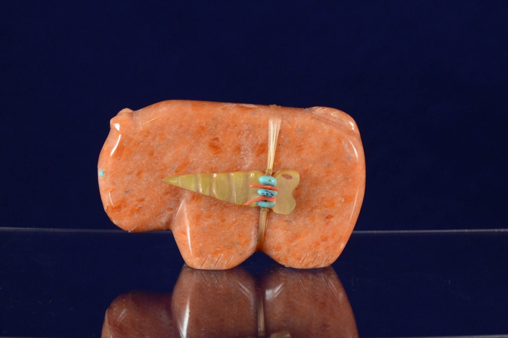 Bear fetish in orange alabaster by Lena Boone Zuni Pueblo