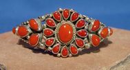 Navajo Indian bracelet with Mediterranean Coral in Sterling Silver