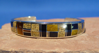 Navajo bracelet cuff tiger's eye, onyx, picture jasper