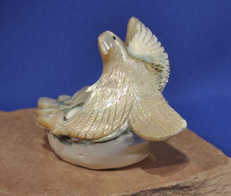 Zuni fetish carving bird eagle conch shell high detail very fine