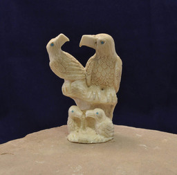 Zuni Pueblo eagle family fetish carving in fossilized ivory