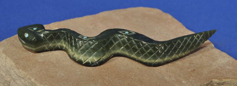 Stone carving from Zuni Pueblo: Snake fetish with detail