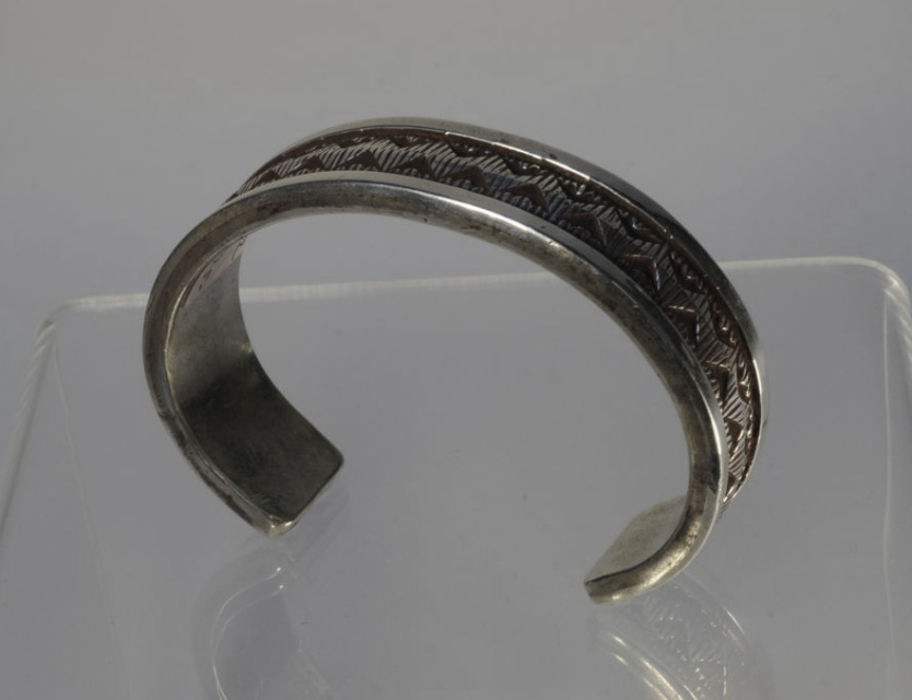 131223-32 Darin Bill, Navajo, Mans Heavy Sterling Bracelet