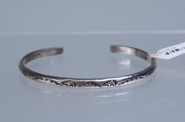 5113-10 Navajo Silver cuff bracelet - Bear and Cloud or Mountain Stamps ...